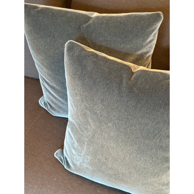 Textile Custom Design Blue Velvet Pillows, Set of Three For Sale - Image 7 of 12