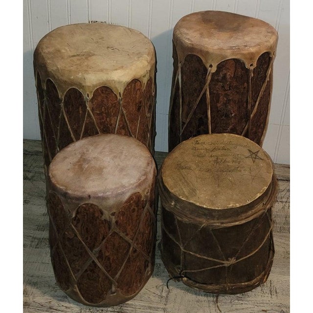 Folk Art Collection of Four Wood and Leather Drums For Sale - Image 3 of 7