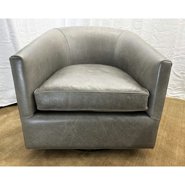 Rh Reginald Leather Swivel Chair Berkshire Leather in Pewter | Bronze For Sale - Image 10 of 18