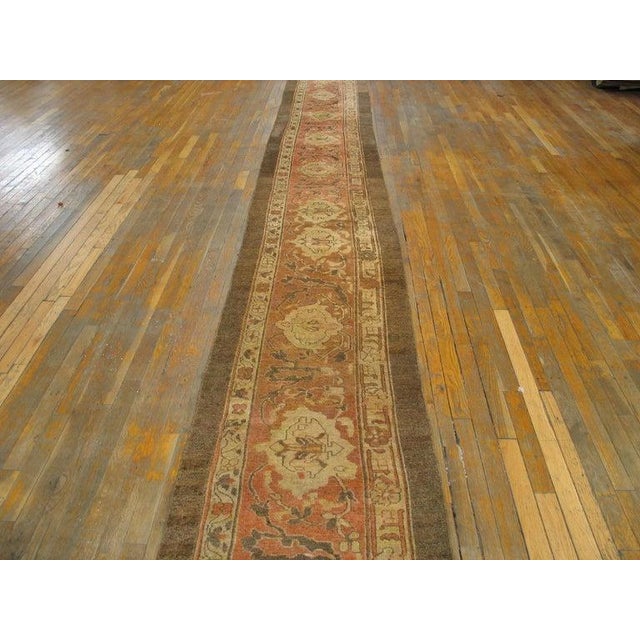 1940s Mid Century Modern Turtle Palmette Apricot Indian Agra Hallway Runner Rug For Sale In New York - Image 6 of 8