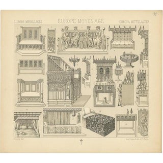 Racinet, European Middle Ages Furniture, 1880, Paper For Sale