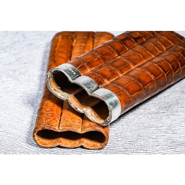 Handsome English Cigar Case Antique Leather Sterling Silver Tobacciana For Sale In New York - Image 6 of 14