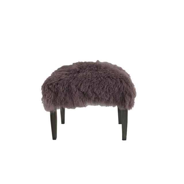 Wood Mauve Tibetan Lamb Bench Ottoman For Sale - Image 7 of 8
