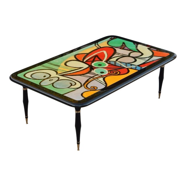 Post-Modern Laquered Picasso Art Cocktail Table For Sale