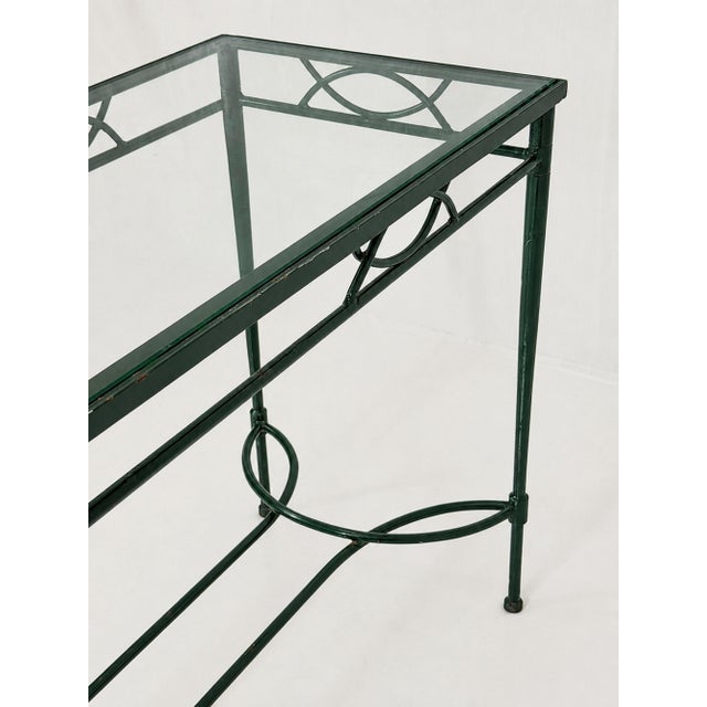 1980s Attributed to Mario Papperzini for Janus Et Cie Green Iron and Glass Console Table For Sale - Image 12 of 18