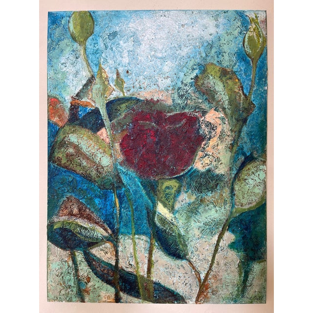 Textile "Crimson Solitude" Original Oil Large Painting by Sonia Gold For Sale - Image 7 of 11