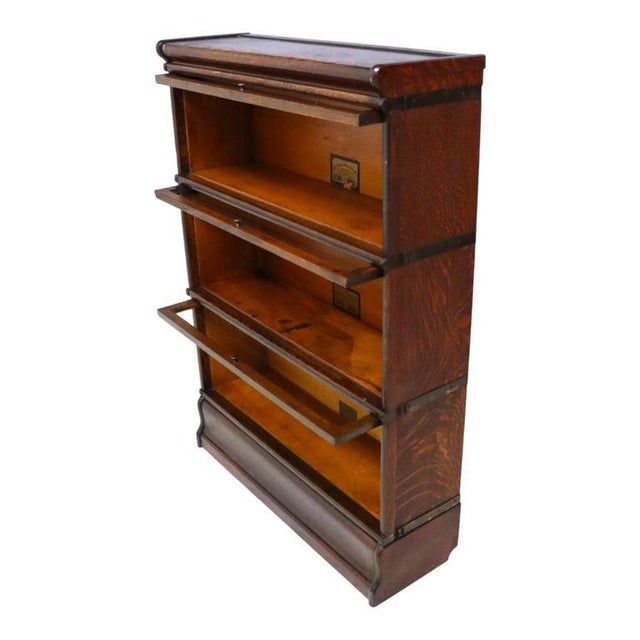 Globe Wernicke Arts & Crafts Oak 3-Stack Barrister Bookcase C1910 For Sale - Image 6 of 15