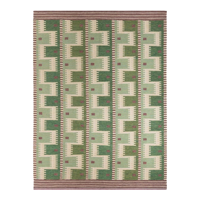 2020s Scandinavian Minimalistic Geometric Green Rug - 9'2'' X 12'4'' For Sale