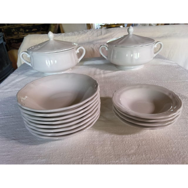Vintage Sears Federalist White Ironstone Dinnerware Set - (Complete Service for 8 and Serving Pieces) Bonus Free Crystal Wine Glasses - 81 Pieces For Sale - Image 15 of 18