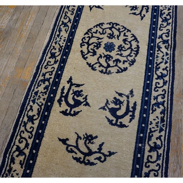 Mid 19th Century 1850s Beige Field Medallion Dragon Antique Chinese Ningxia Runner Rug For Sale - Image 5 of 9