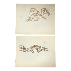 Gallery Wall Collection-2 Original Vintage Abstract Charcoal Nude Study Drawing 1980’s-A Pair