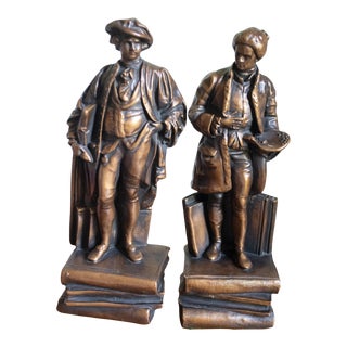 1960s Bronze Chalk Ware Arts & Literature Writer Painter Figural Bookends - a Pair For Sale