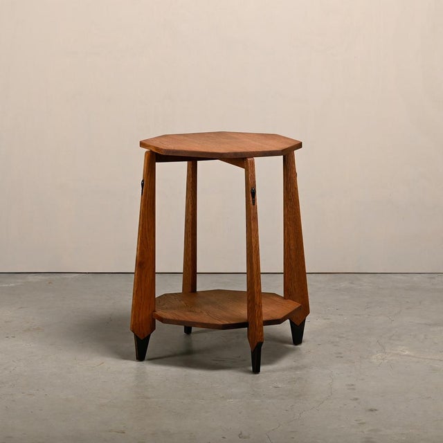 Modern Dutch Art Deco Octagon Side Table in Oak, 1930s For Sale - Image 3 of 16