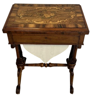 Antique Victorian Burr Walnut Inlaid Floral Marquetry Games Table, 1850