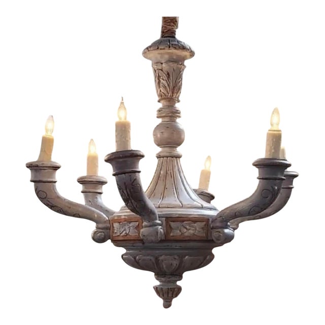 Antique Swedish Country Painted Six Light Chandelier For Sale