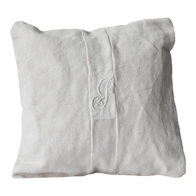 French Linen Petite Baby Pillow "J" Monogram For Sale