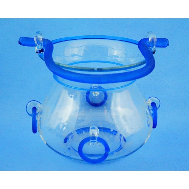 Blue 20th Century Art Deco Murano Glass Bucket Vase attributed to the Salviati & C. Glassworks, Venice, Italy, 1930s For Sale - Image 8 of 18