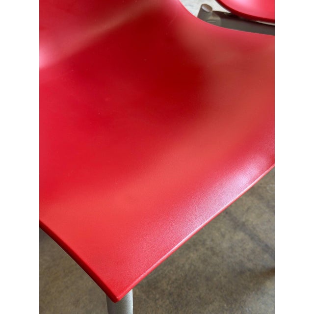 Philippe Starck Red Stacking Chairs Set of 8 Molded Plastic and Aluminum 1990s For Sale - Image 9 of 12