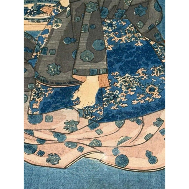 Kunisada, Woman on a Terrace Overlooking the Bay, Woodblock Print, 19th Century For Sale - Image 4 of 9