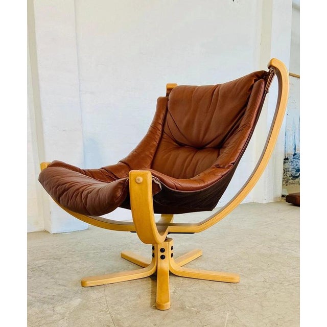 Vintage Danish Svend Skipper Swivel Lounge Chair in Cognac Leather, 1970s For Sale - Image 13 of 18