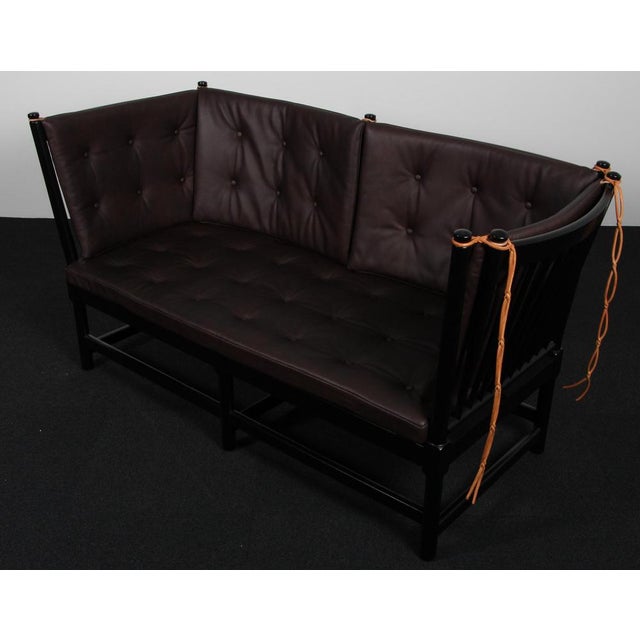 Model 1789 2-Seater Tremmesofa in Black Beech and Leather attributed to Børge Mogensen for Fritz Hansen For Sale - Image 3 of 7