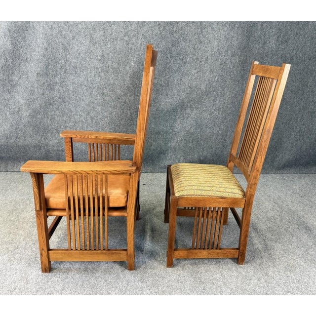 Stickley Set of 6 Stickley Solid Oak Mission Style Dining Chairs For Sale - Image 4 of 15