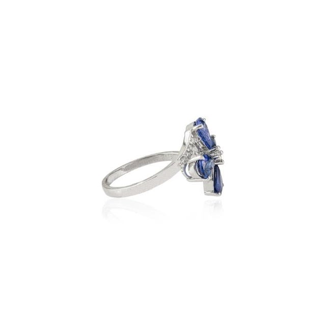 Metal 14k Gold 1.58 Ct Floral Sapphire Diamond Bypass Art Deco Ring Size 5.5 For Sale - Image 7 of 15