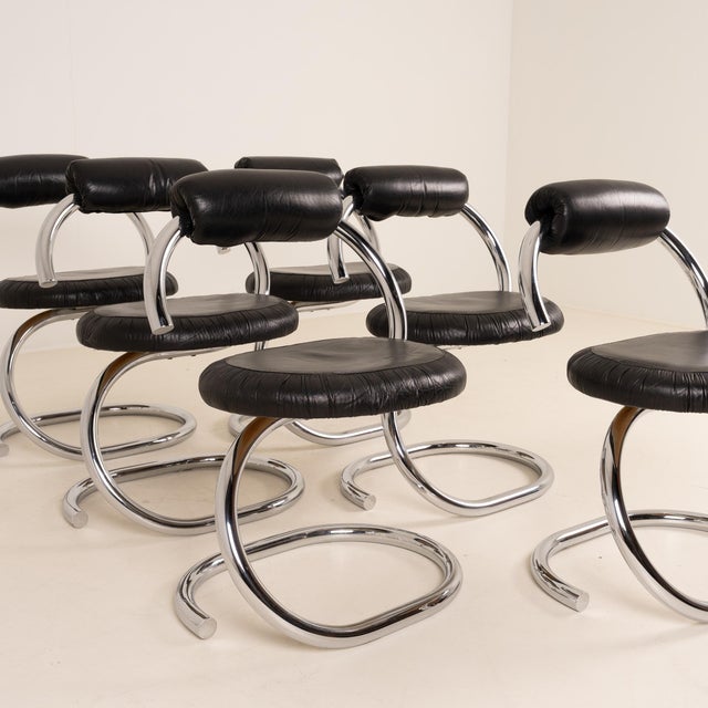 Metal Vintage Cobra Dining Chairs by Giotto Stoppino, 1970s, Set of 6 For Sale - Image 7 of 8