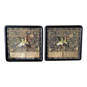 Pair of Framed Mid 19th Century Chinese Qing Dynasty Embroidered Peacock Third Rank Badge