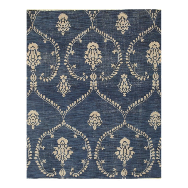 8x10 Luxurious Chloe Blue Floral Traditional Hand Knotted Wool Carpet Rug For Sale