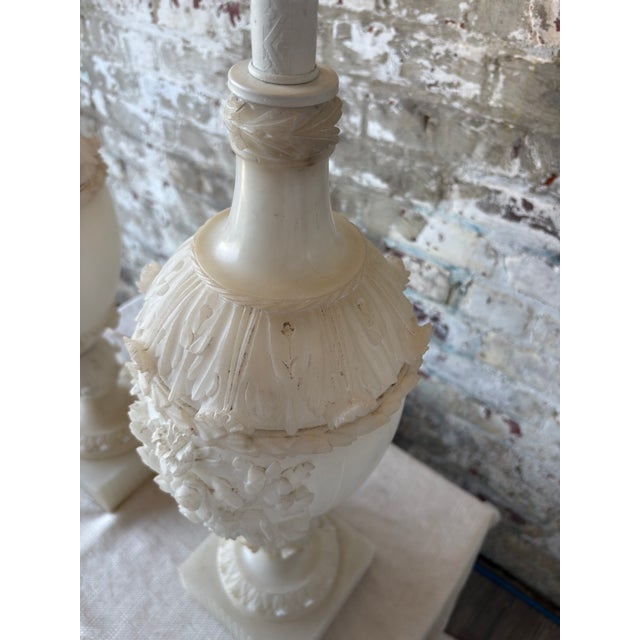 Vintage Carved Alabaster Table Lamps - a Pair For Sale - Image 10 of 13