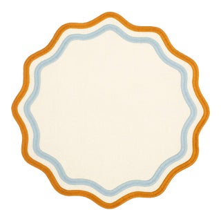 Colorblock Blue/Amber Embroidered Linen Placemats, Set of 4 For Sale