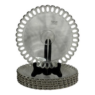 1990s German Crystal Salad Plates W/ Silver Frosted, Pierced Edge, Set of 6 For Sale