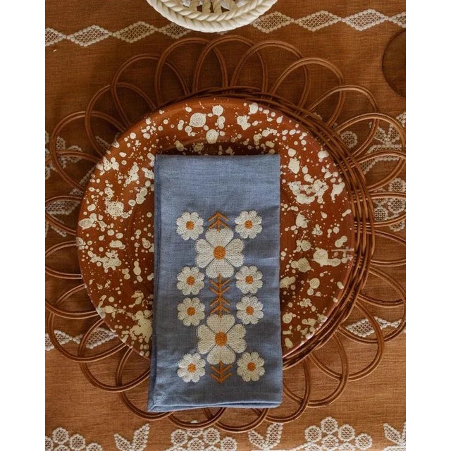 English Sharland England Floral Embroidered Tulpina Napkins in Cornflower Blue - Set of 4 For Sale - Image 3 of 3