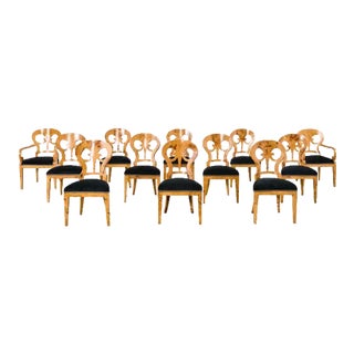 Set of Twelve Viennese Biedermeier Style Burl Maple Dining Chairs For Sale