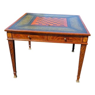 Vintage Maitland-Smith Leather-Top Games Table With Chess, Checkers & Backgammon For Sale