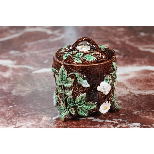French 19th Century Brown Majolica Lidded Jar with Moulded Floral Décor For Sale - Image 10 of 12