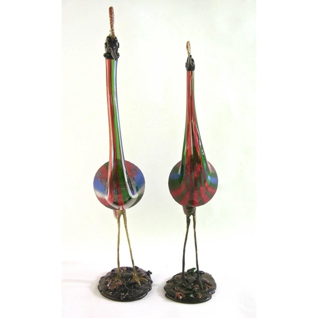 Vintage Italian Tall Red Blue Green Glass Crested Bird Sculpture For Sale In New York - Image 6 of 11