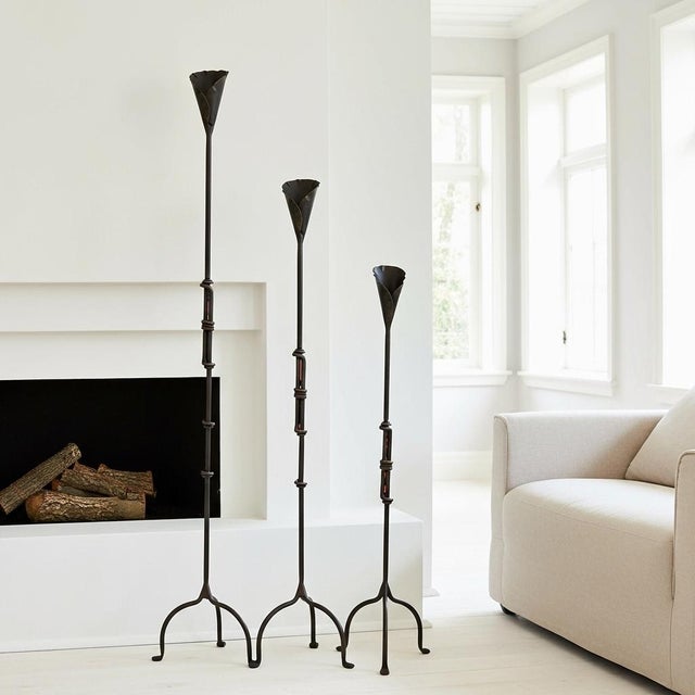 The Calla Lily Trio: Sculptural Floor Candelabra Set ️ Bring the romance of a garden into your home with this Hand-Forged...