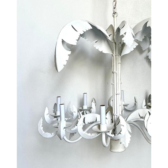 Vintage Punch Cut Palm Frond Chandelier For Sale - Image 11 of 12