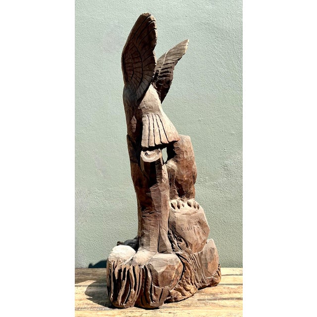 Wood Vintage Hand Carved Owl Perch For Sale - Image 7 of 12