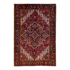 Vintage Handmade Heriz Red Medallion Wool Rug 7'10" X 11'3"