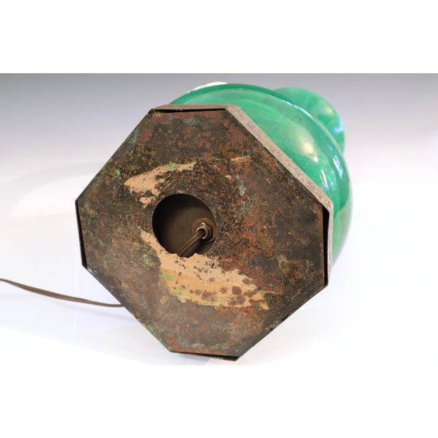 Antique Awaji Pottery Dragon Arts and Crafts Green Lamp For Sale - Image 9 of 9