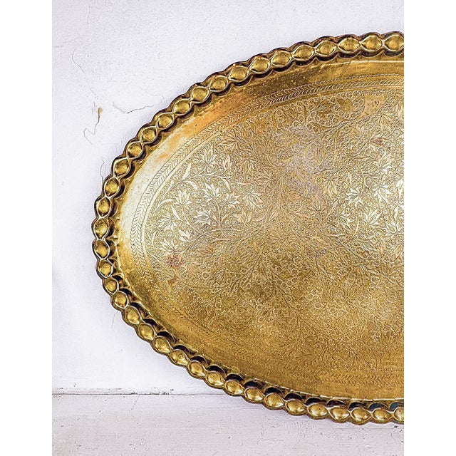 Wood Midcentury Modern Brass Tray Table With Base For Sale - Image 7 of 15