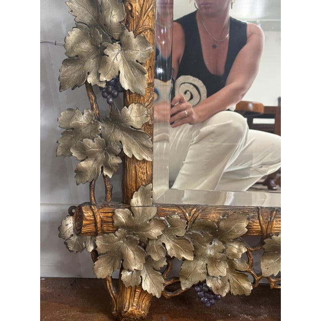 Large Continental Mirror With Beveled Glass and Grapevine Motif For Sale In Austin - Image 6 of 14