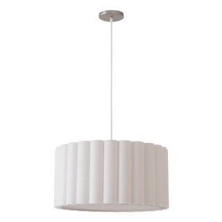 Scallop Pendant Light - Modern Satin Nickel Steel, Drum White Linen Shade, Dimmable, Led Bulb, Ideal for Dining Rooms For Sale