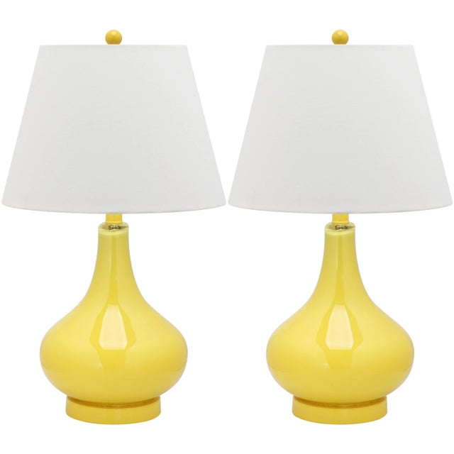 24 Inch H Gourd Glass Table Lamp in Yellow - a Pair For Sale - Image 4 of 4