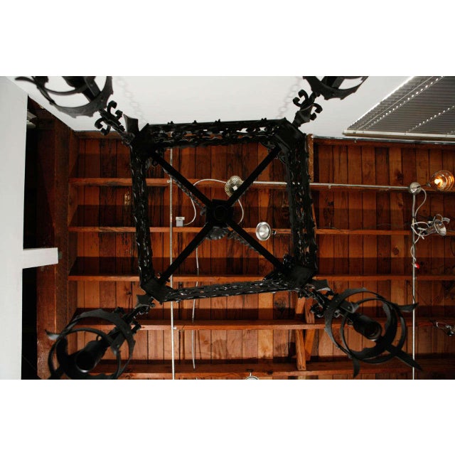 Mid 19th Century Black Italian Chandelier With Intricate Ironwork & Dragon Detail For Sale - Image 9 of 10