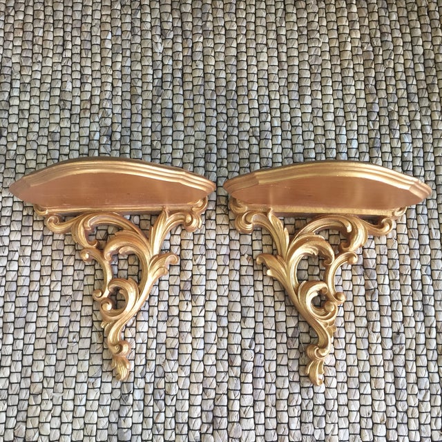 Set of 2 Gold Roccoco Decorative Wall Brackets Shelf