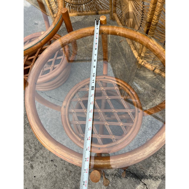 Pair of Albini Style Glass Top Bamboo Side Tables For Sale - Image 4 of 7